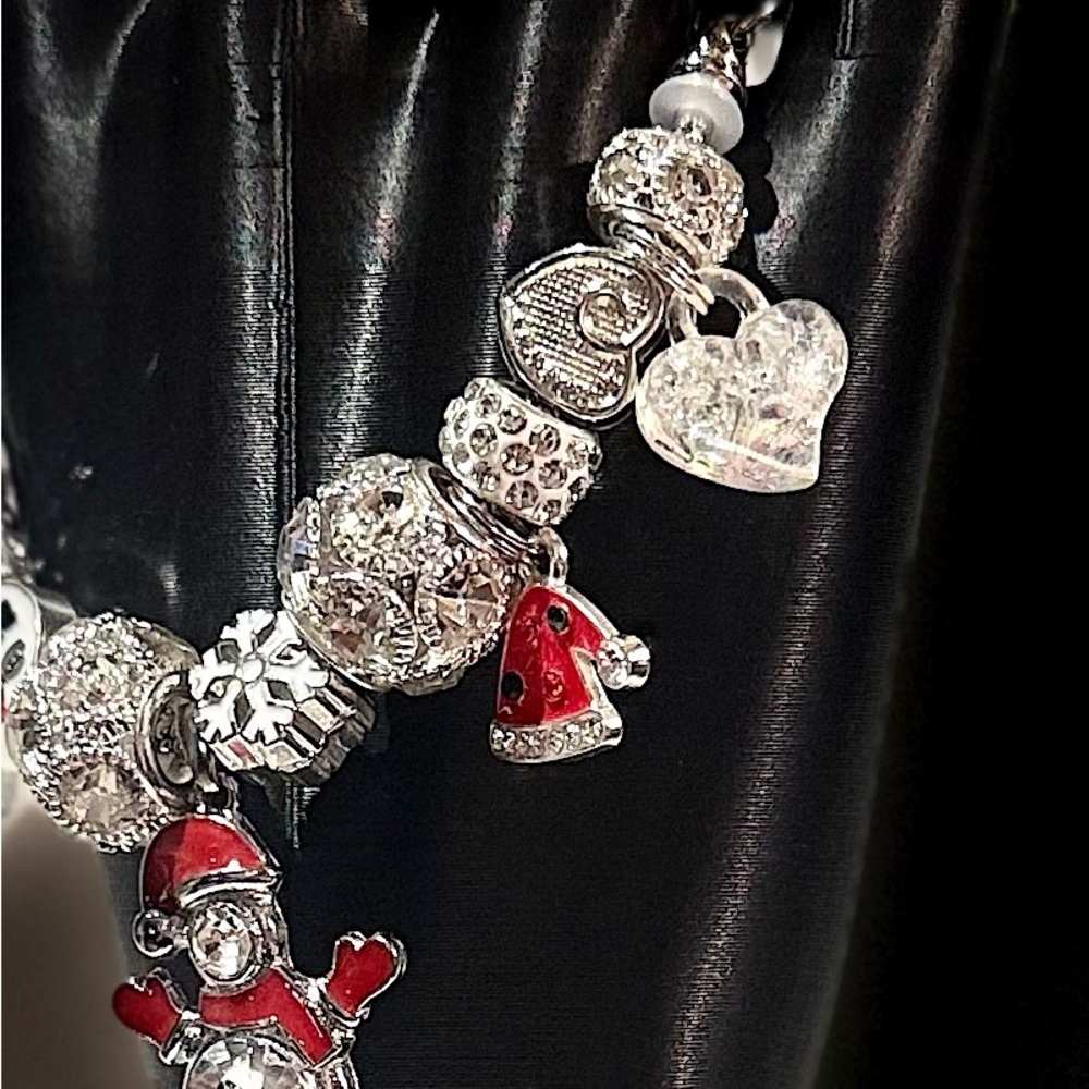 Festive Silver and Red Christmas Charm Bracelet - Picture 4 of 6